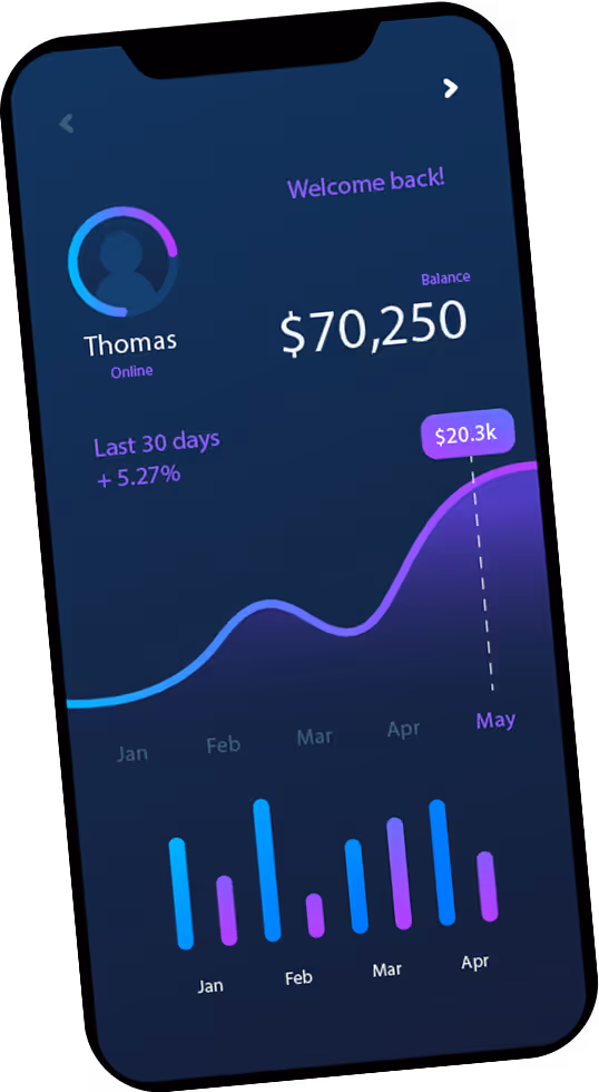 Pour l'image "Mobile app Upifex.png", étant donné que votre site est de trading et que l'image représente une application mobile, voici plusieurs propositions de texte alt :  1. Description fonctionnelle et claire (la plus recommandée pour le SEO et l'accessibilité) :      alt="Capture d'écran de l'application mobile Upifex pour le trading, affichant un solde de 70 250 $, un graphique de performance et des statistiques mensuelles.